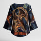 Heru-Ur Kimono Sleeve Blouse Flaming Wings and Sword Ancient Egyptian Warrior