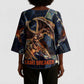 Heru-Ur Kimono Sleeve Blouse Flaming Wings and Sword Ancient Egyptian Warrior
