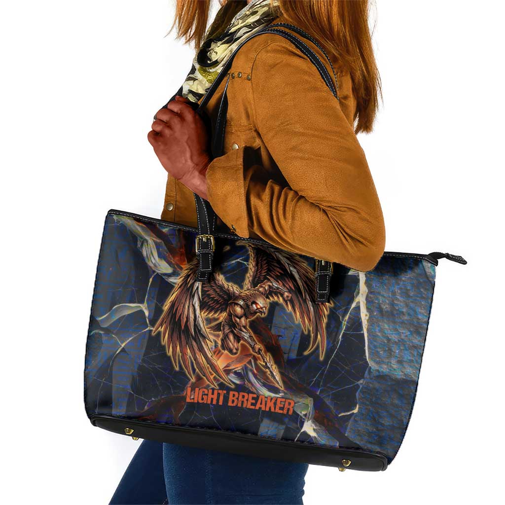 Heru-Ur Leather Tote Bag Flaming Wings and Sword Ancient Egyptian Warrior