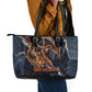 Heru-Ur Leather Tote Bag Flaming Wings and Sword Ancient Egyptian Warrior