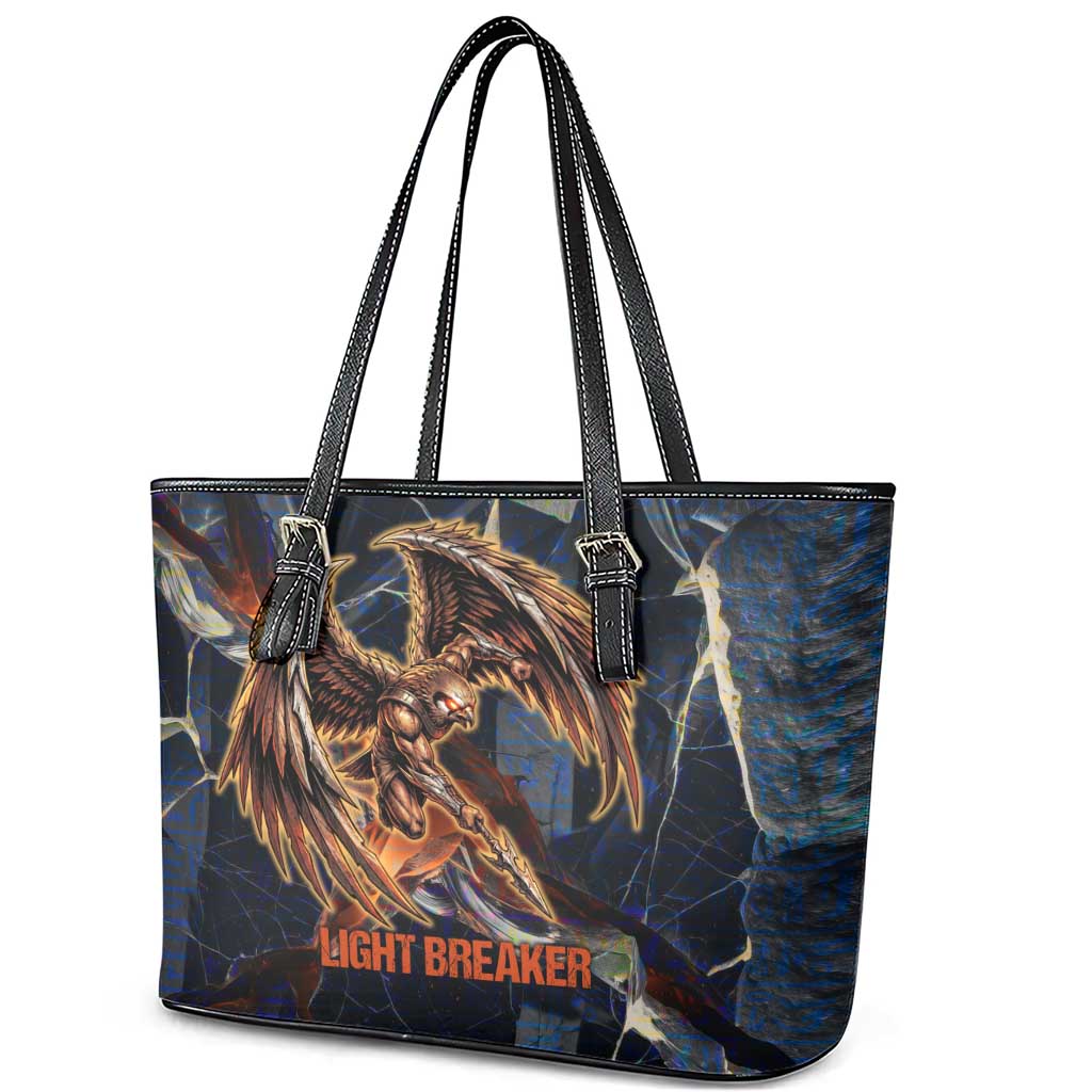 Heru-Ur Leather Tote Bag Flaming Wings and Sword Ancient Egyptian Warrior