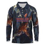 Heru-Ur Long Sleeve Polo Shirt Flaming Wings and Sword Ancient Egyptian Warrior