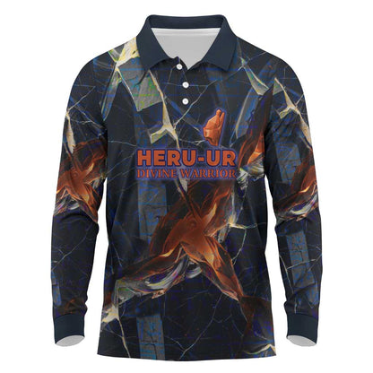 Heru-Ur Long Sleeve Polo Shirt Flaming Wings and Sword Ancient Egyptian Warrior