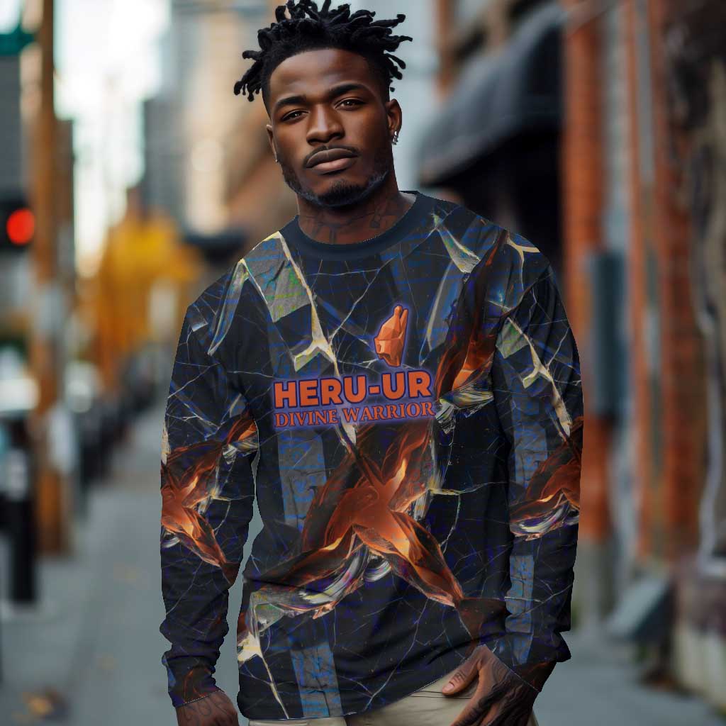 Heru-Ur Long Sleeve Shirt Flaming Wings and Sword Ancient Egyptian Warrior