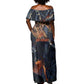Heru-Ur Off Shoulder Maxi Dress Flaming Wings and Sword Ancient Egyptian Warrior