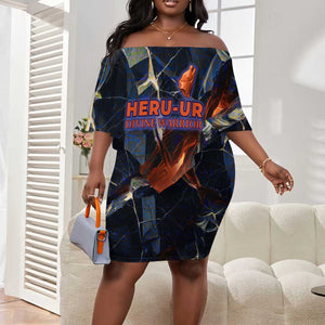 Heru-Ur Off Shoulder Short Dress Flaming Wings and Sword Ancient Egyptian Warrior
