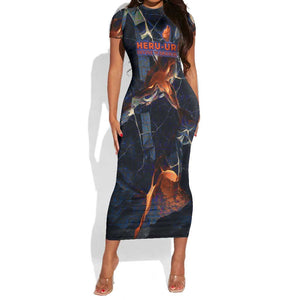 Heru-Ur Short Sleeve Bodycon Dress Flaming Wings and Sword Ancient Egyptian Warrior