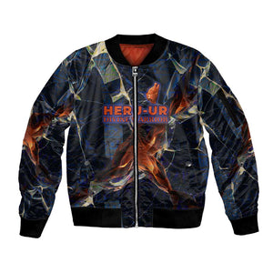 Heru-Ur Sleeve Zip Bomber Jacket Flaming Wings and Sword Ancient Egyptian Warrior
