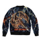 Heru-Ur Sleeve Zip Bomber Jacket Flaming Wings and Sword Ancient Egyptian Warrior