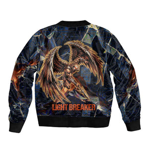 Heru-Ur Sleeve Zip Bomber Jacket Flaming Wings and Sword Ancient Egyptian Warrior