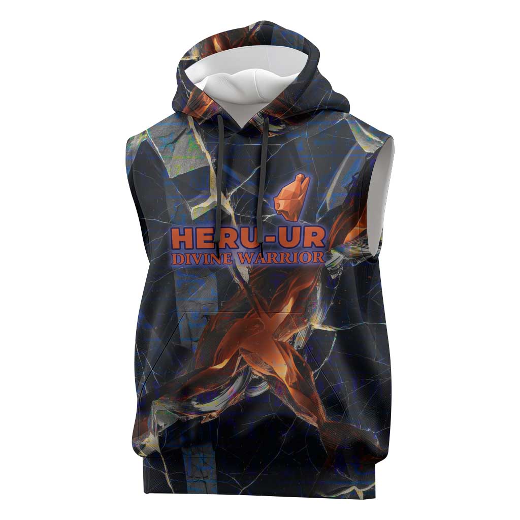Heru-Ur Sleeveless Hoodie Flaming Wings and Sword Ancient Egyptian Warrior