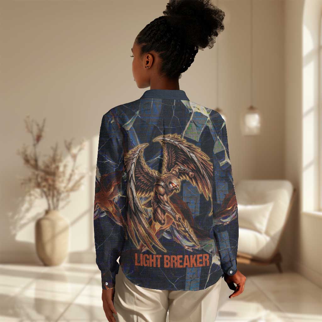 Heru-Ur Women Casual Shirt Flaming Wings and Sword Ancient Egyptian Warrior