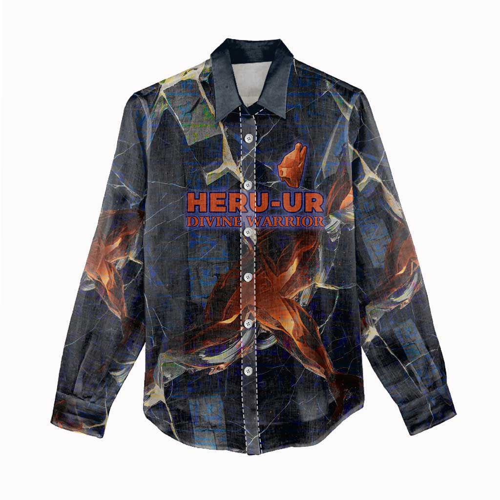 Heru-Ur Women Casual Shirt Flaming Wings and Sword Ancient Egyptian Warrior