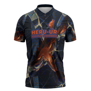 Heru-Ur Zipper Polo Shirt Flaming Wings and Sword Ancient Egyptian Warrior