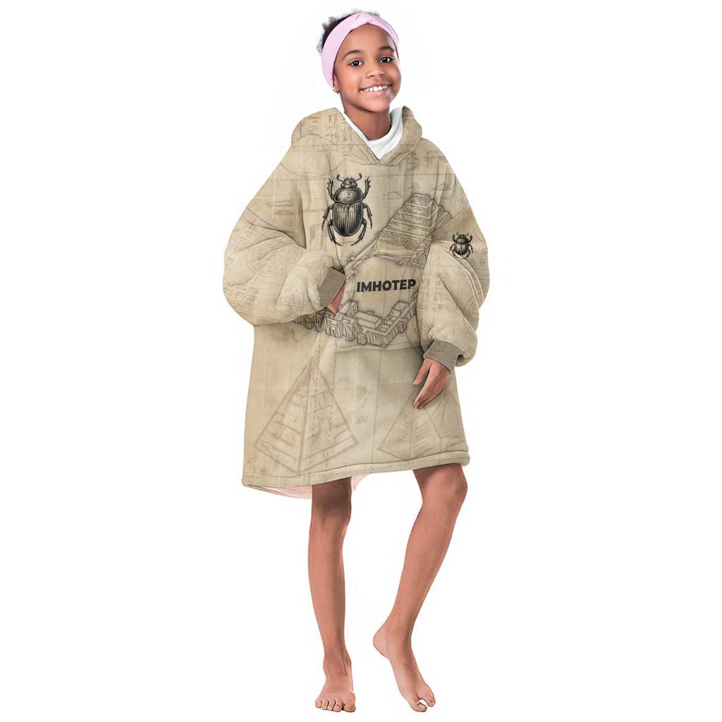 Imhotep Kid Wearable Blanket Hoodie Pyramid Blueprints Ancient Egyptian Architecture and Priest