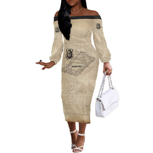 Imhotep Off The Shoulder Long Sleeve Dress Pyramid Blueprints Ancient Egyptian Architecture and Priest