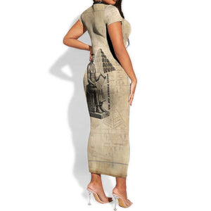 Imhotep Short Sleeve Bodycon Dress Pyramid Blueprints Ancient Egyptian Architecture and Priest