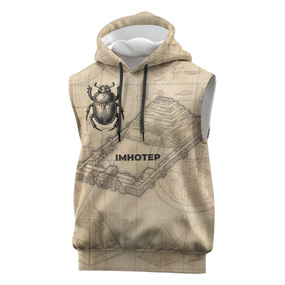 Imhotep Sleeveless Hoodie Pyramid Blueprints Ancient Egyptian Architecture and Priest