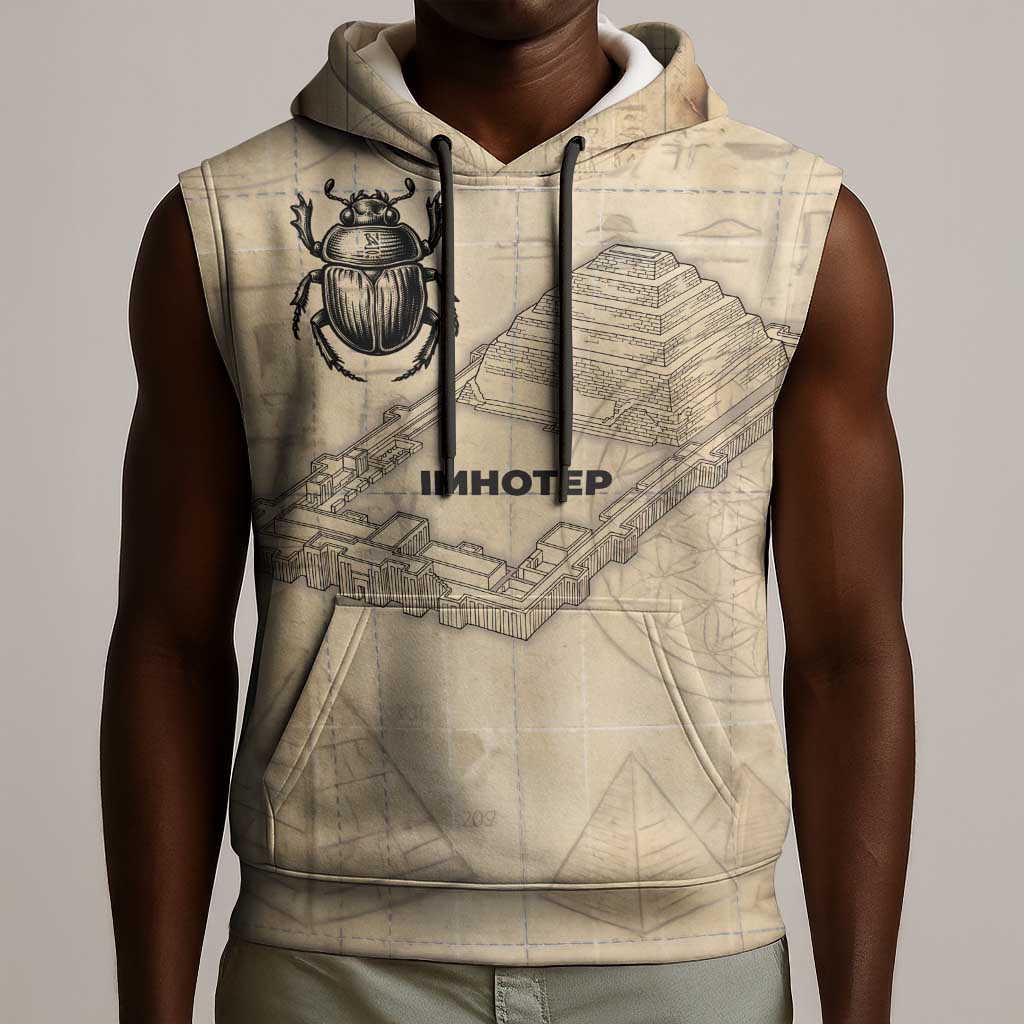 Imhotep Sleeveless Hoodie Pyramid Blueprints Ancient Egyptian Architecture and Priest