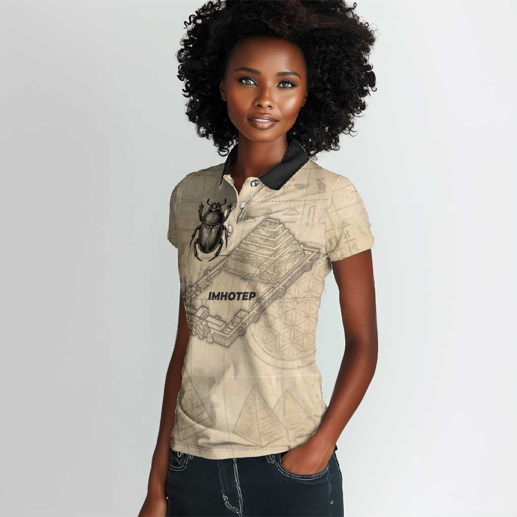 Imhotep Women Polo Shirt Pyramid Blueprints Ancient Egyptian Architecture and Priest