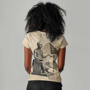 Imhotep Women V-Neck T-Shirt Pyramid Blueprints Ancient Egyptian Architecture and Priest