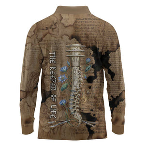 Imhotep Eye of Horus Long Sleeve Polo Shirt Papyrus Scrolls Ancient Egyptian Medicine