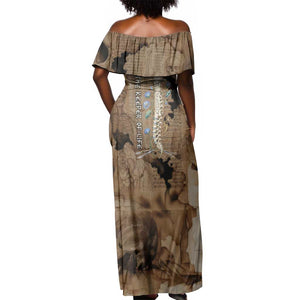 Imhotep Eye of Horus Off Shoulder Maxi Dress Papyrus Scrolls Ancient Egyptian Medicine
