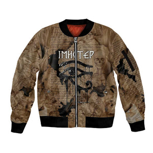 Imhotep Eye of Horus Sleeve Zip Bomber Jacket Papyrus Scrolls Ancient Egyptian Medicine