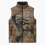 Imhotep Eye of Horus Sleeveless Puffer Jacket Papyrus Scrolls Ancient Egyptian Medicine