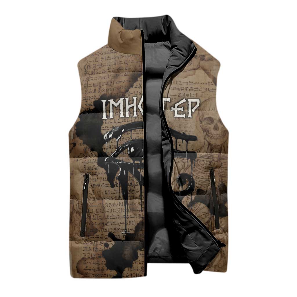 Imhotep Eye of Horus Sleeveless Puffer Jacket Papyrus Scrolls Ancient Egyptian Medicine