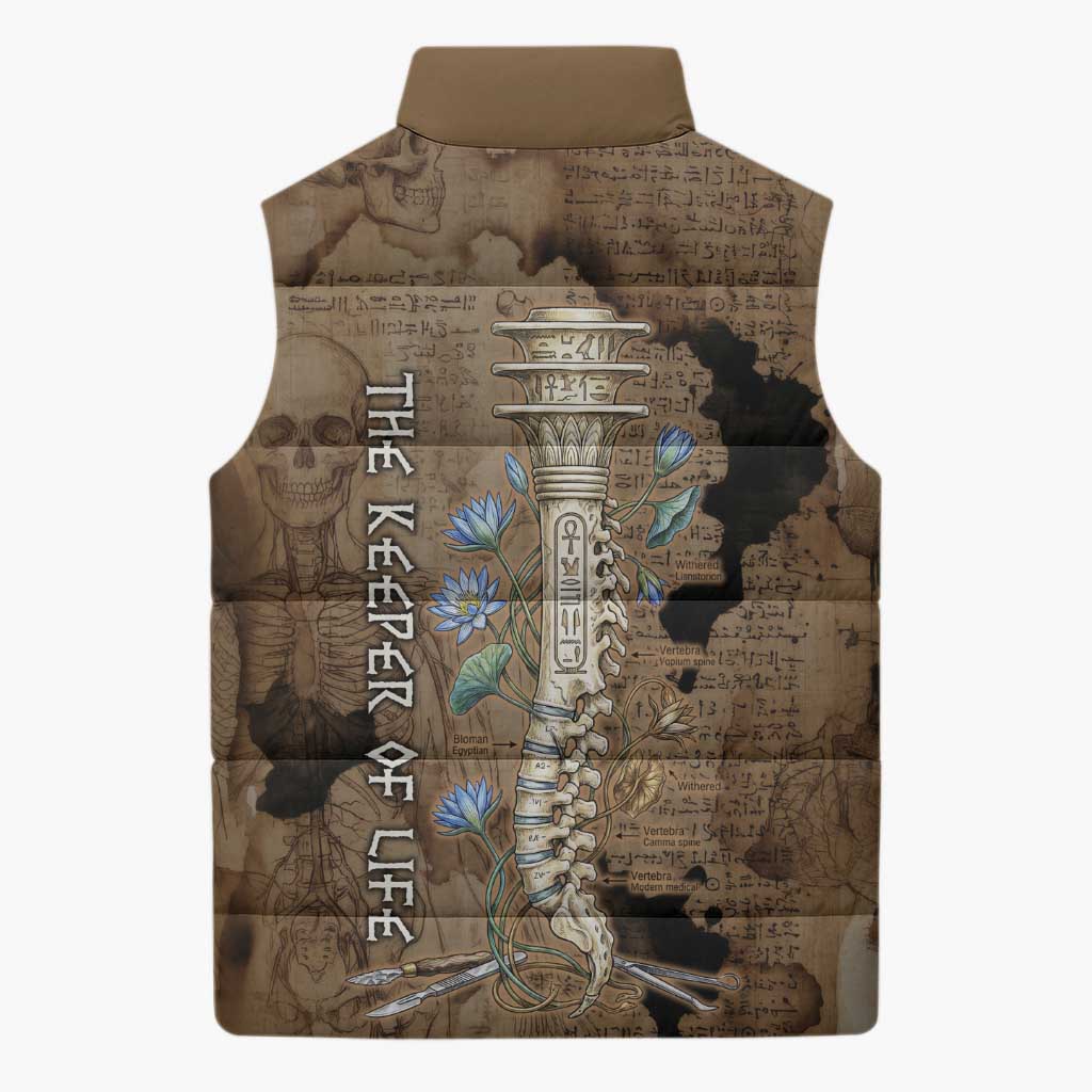 Imhotep Eye of Horus Sleeveless Puffer Jacket Papyrus Scrolls Ancient Egyptian Medicine