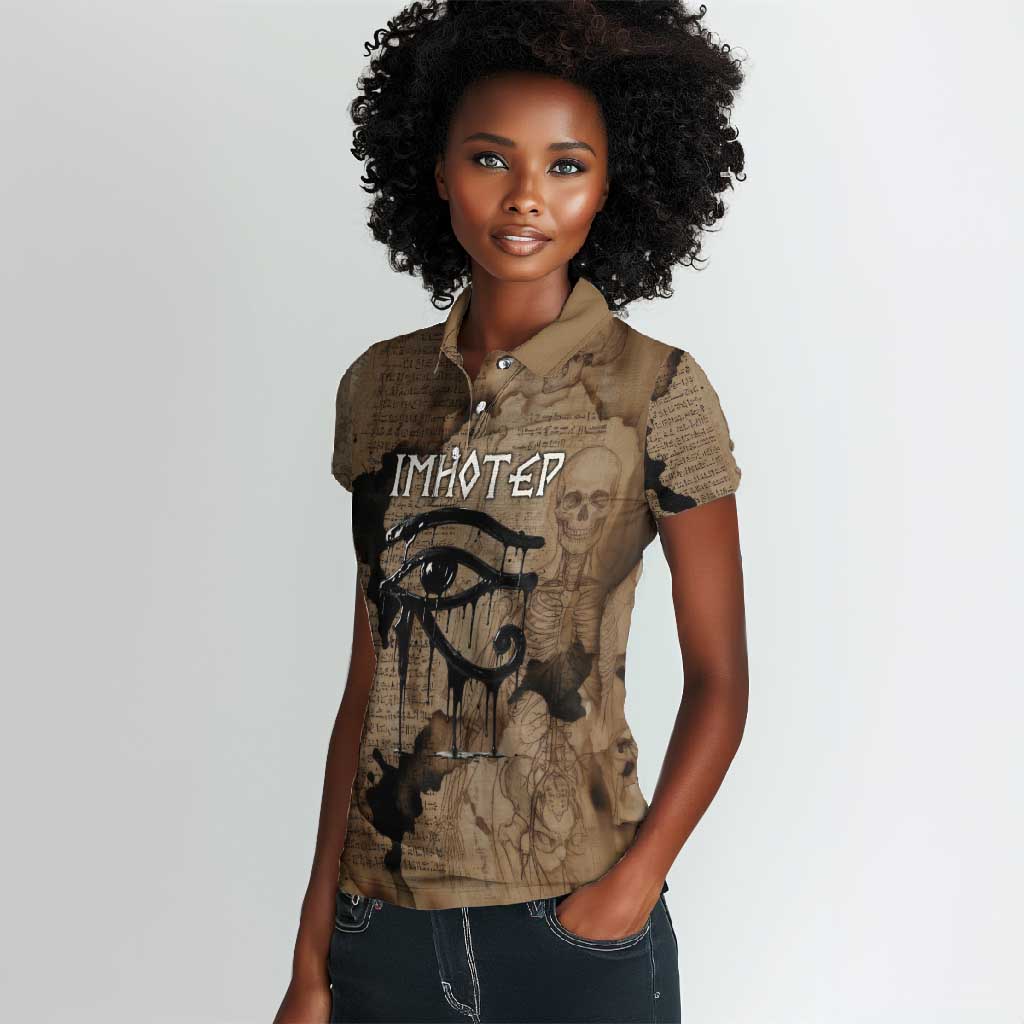 Imhotep Eye of Horus Women Polo Shirt Papyrus Scrolls Ancient Egyptian Medicine