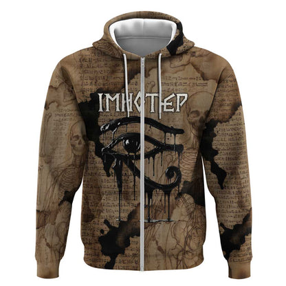 Imhotep Eye of Horus Zip Hoodie Papyrus Scrolls Ancient Egyptian Medicine