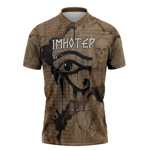 Imhotep Eye of Horus Zipper Polo Shirt Papyrus Scrolls Ancient Egyptian Medicine