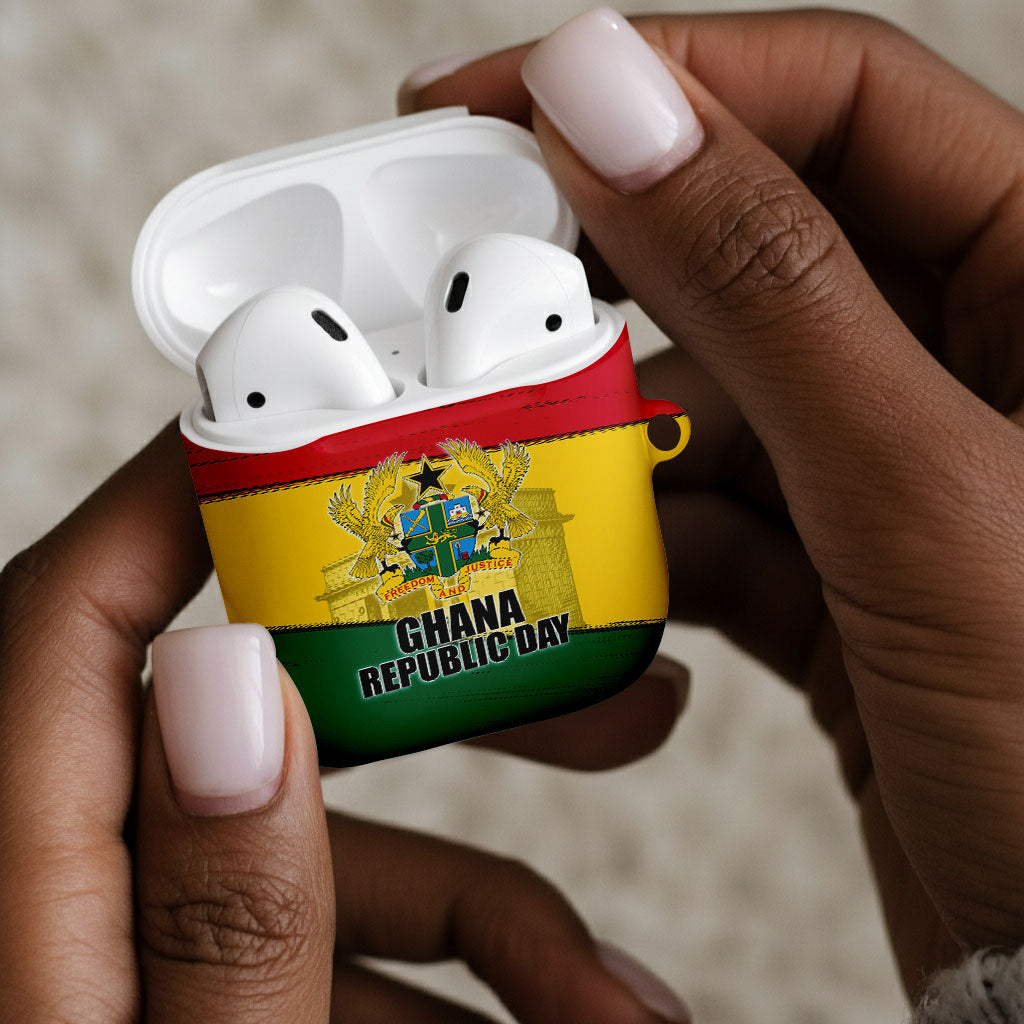 Ghana Republic Day AirPods Case Ghanaian Pride Flag Colors With Coat Of Arms And Black Star
