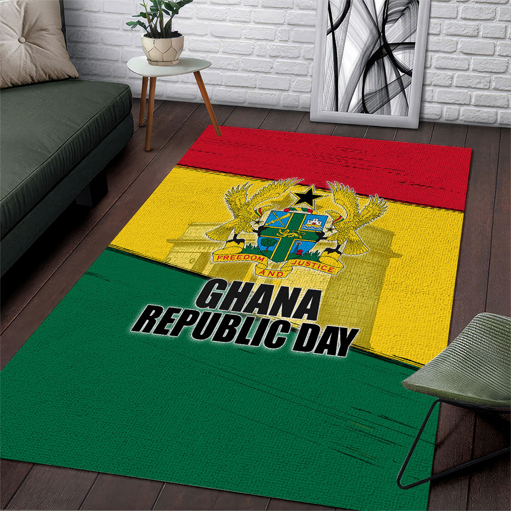 Ghana Republic Day Area Rug Ghanaian Pride Flag Colors With Coat Of Arms And Black Star