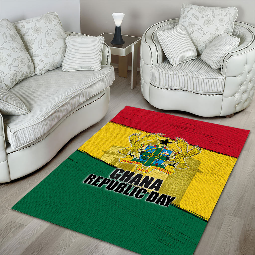 Ghana Republic Day Area Rug Ghanaian Pride Flag Colors With Coat Of Arms And Black Star