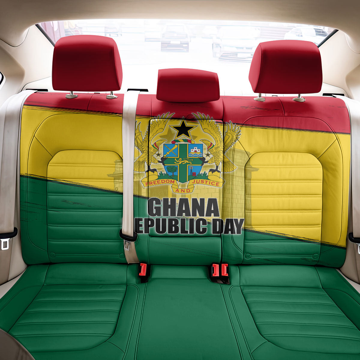 Ghana Republic Day Back Car Seat Cover Ghanaian Pride Flag Colors With Coat Of Arms And Black Star