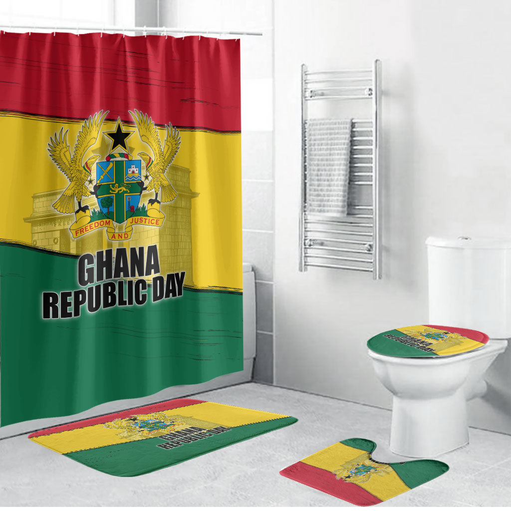 Ghana Republic Day Bathroom Set Ghanaian Pride Flag Colors With Coat Of Arms And Black Star