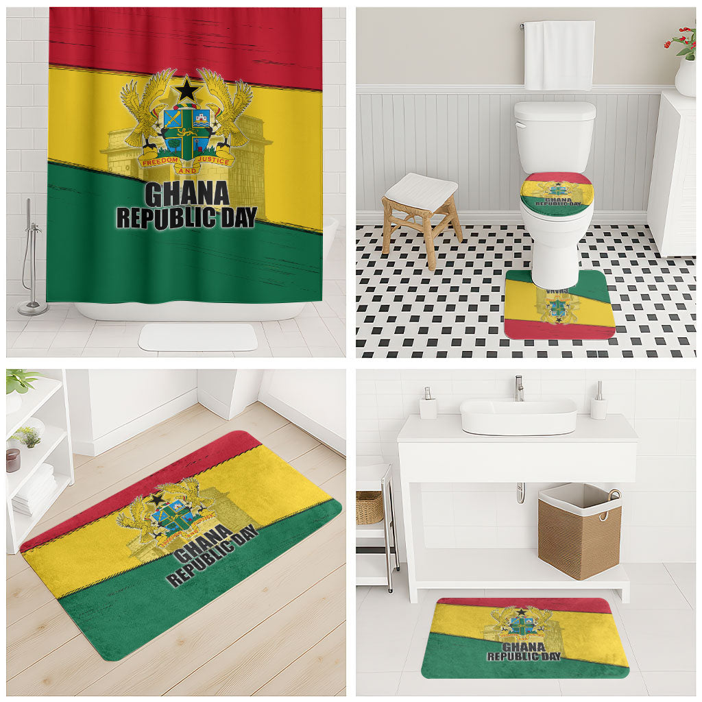 Ghana Republic Day Bathroom Set Ghanaian Pride Flag Colors With Coat Of Arms And Black Star