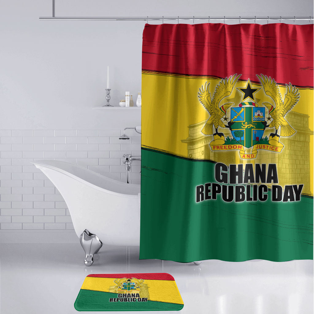 Ghana Republic Day Bathroom Set Ghanaian Pride Flag Colors With Coat Of Arms And Black Star