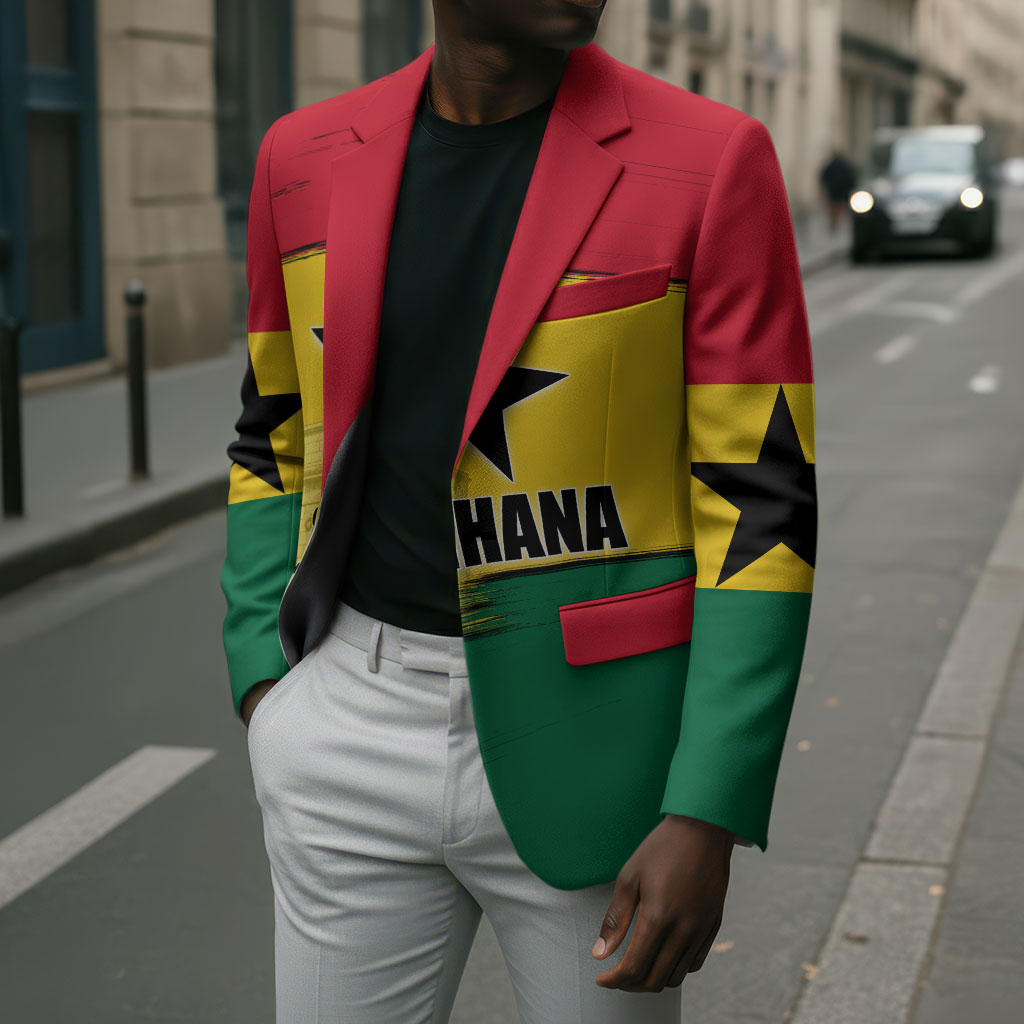 Ghana Republic Day Blazer Ghanaian Pride Flag Colors With Coat Of Arms And Black Star