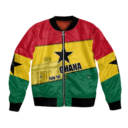 Ghana Republic Day Bomber Jacket Ghanaian Pride Flag Colors With Coat Of Arms And Black Star