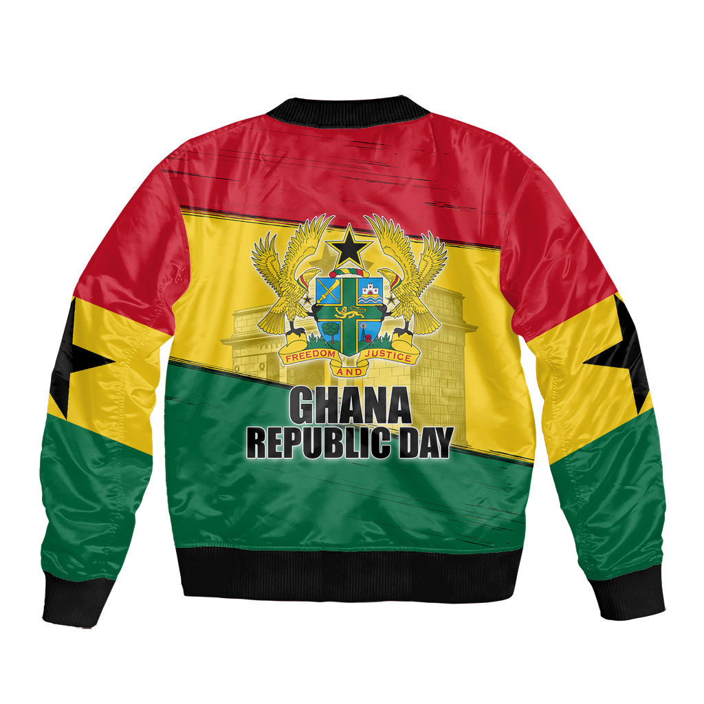 Ghana Republic Day Bomber Jacket Ghanaian Pride Flag Colors With Coat Of Arms And Black Star