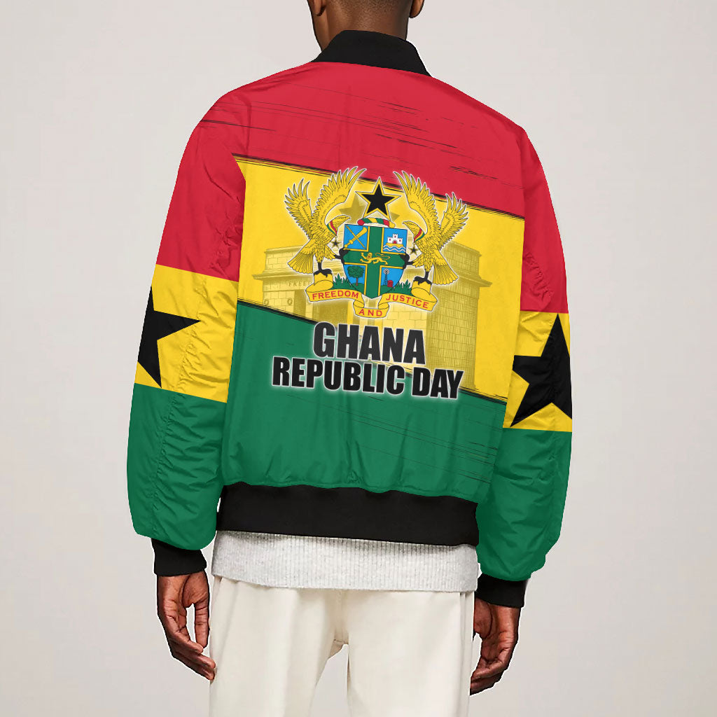 Ghana Republic Day Bomber Jacket Ghanaian Pride Flag Colors With Coat Of Arms And Black Star