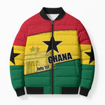 Ghana Republic Day Bomber Puffer Jacket Ghanaian Pride Flag Colors With Coat Of Arms And Black Star