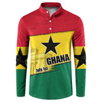 Ghana Republic Day Button Sweatshirt Ghanaian Pride Flag Colors With Coat Of Arms And Black Star
