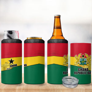 Ghana Republic Day 4 in 1 Can Cooler Tumbler Ghanaian Pride Flag Colors With Coat Of Arms And Black Star