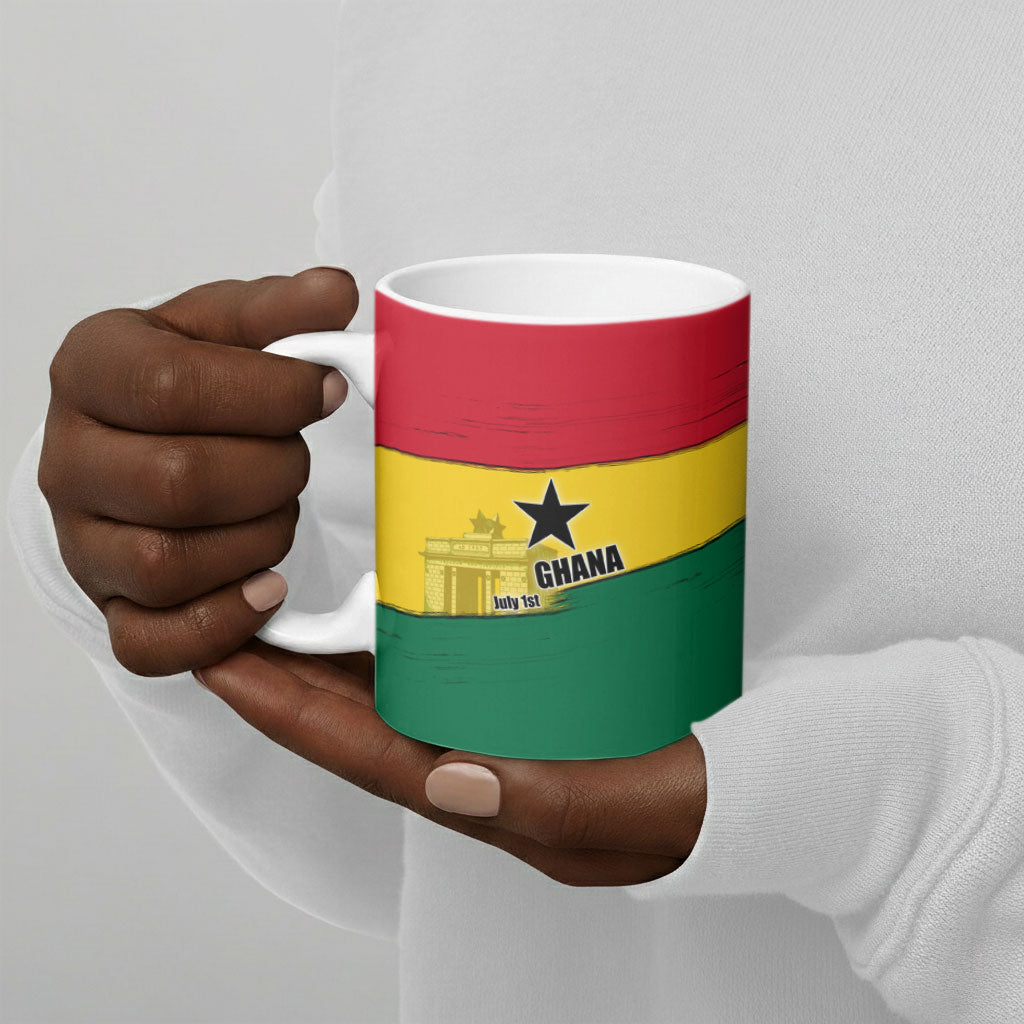 Ghana Republic Day Ceramic Mug Ghanaian Pride Flag Colors With Coat Of Arms And Black Star