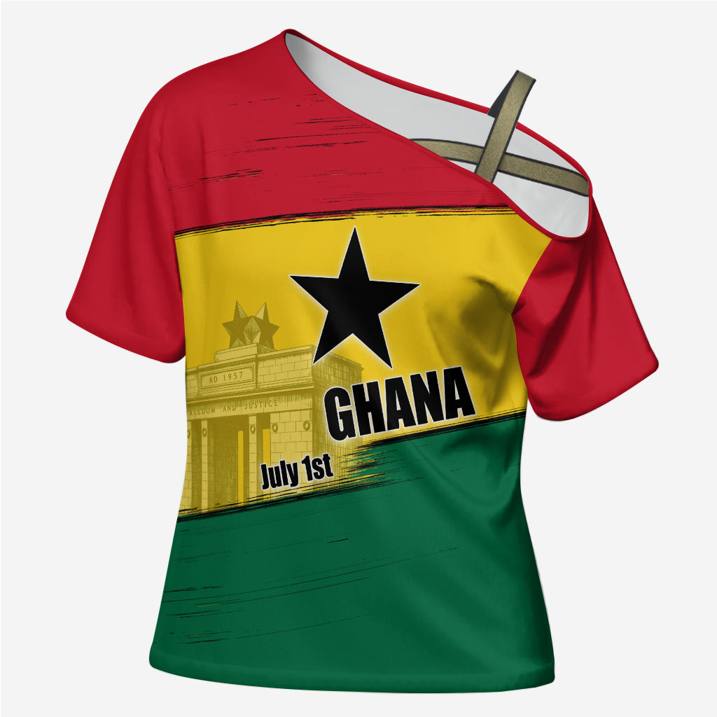 Ghana Republic Day Cross Shoulder Shirt Ghanaian Pride Flag Colors With Coat Of Arms And Black Star